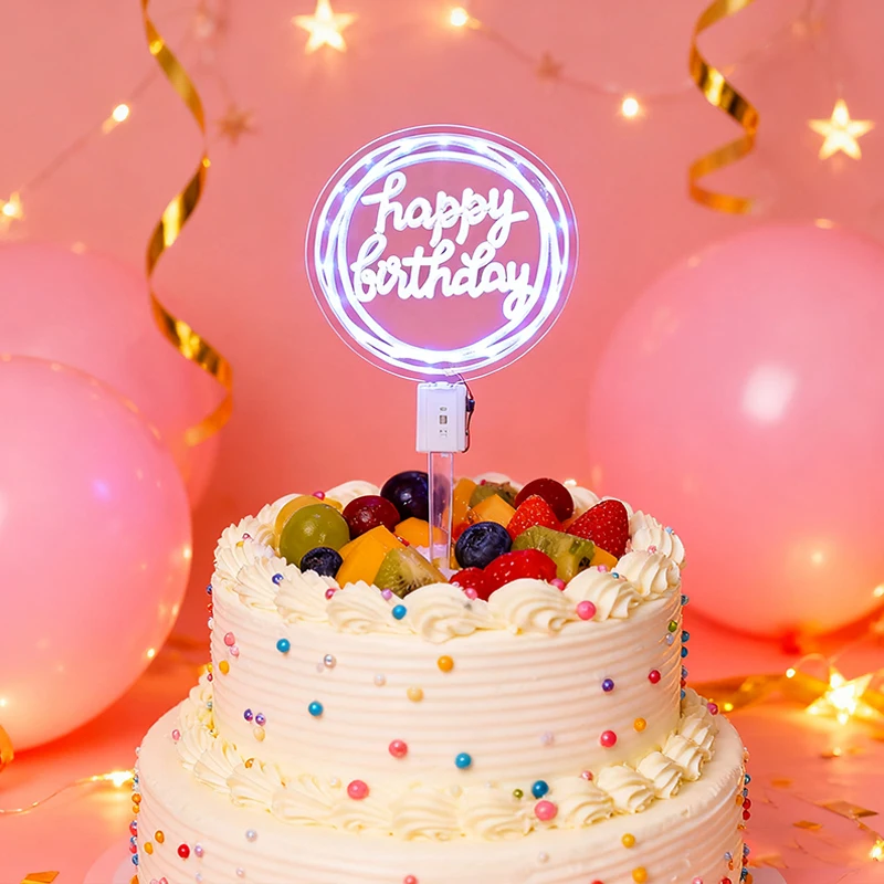 LED-Nachtlicht, blinkend, alles Gute zum Geburtstag, Tortenaufsatz, leuchtendes Neonlichtschild für Geburtstagskuchen, Dekoration, Partyzubehör – Detail 4