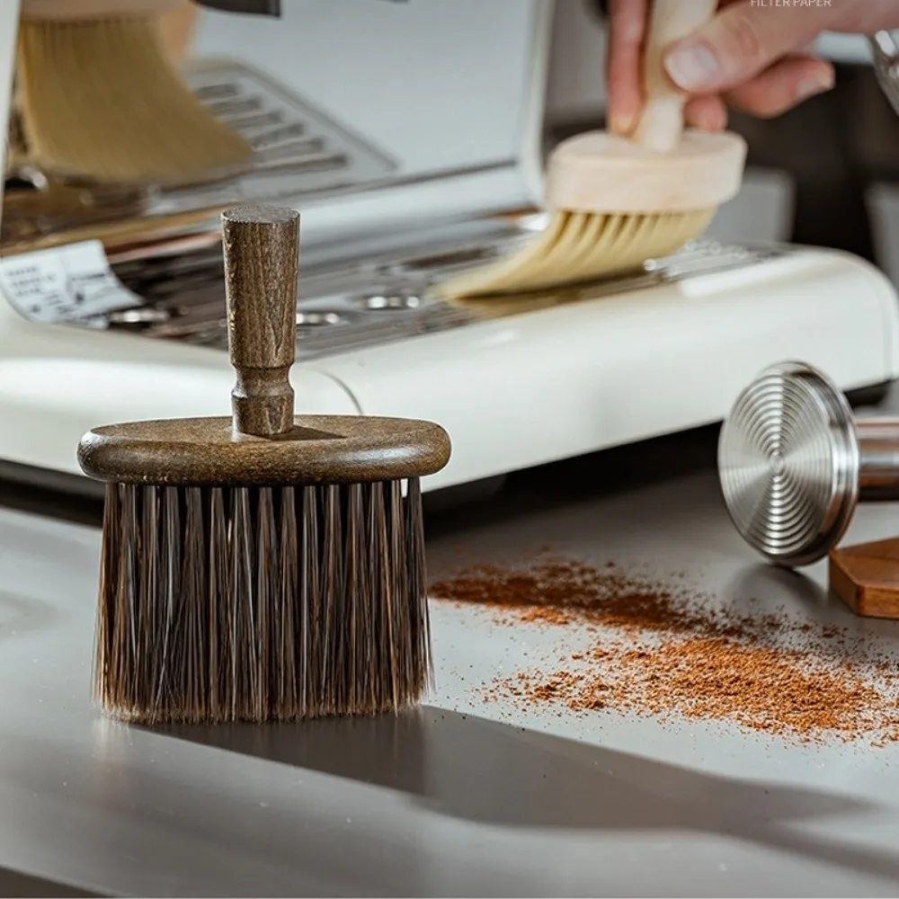 Walnut Wood Coffee Grinder Cleaning Brush Nylon Soft Espresso Machine Brush Barista Cleaning Tools Multi Use Dust Clean Brush