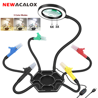 NEWACALOX Third Hand Helping Hands Soldering Tool With 3X 6X Magnifying Glass and 6PCS Silicone Flexible Arm for PCB Repair