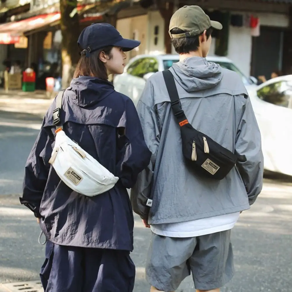 

Chest Bags Simple Japanese Harajuku Crossbody Bags Nylon Solid Color Crossbody Chest Bag Zipper Versatile Waist Bag Unisex