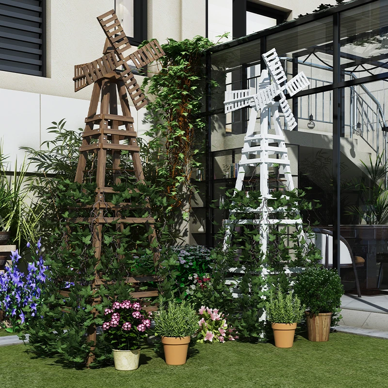 

Windmill flower stand Solid wood Outdoor preservative wood Outdoor courtyard climbing vine stand