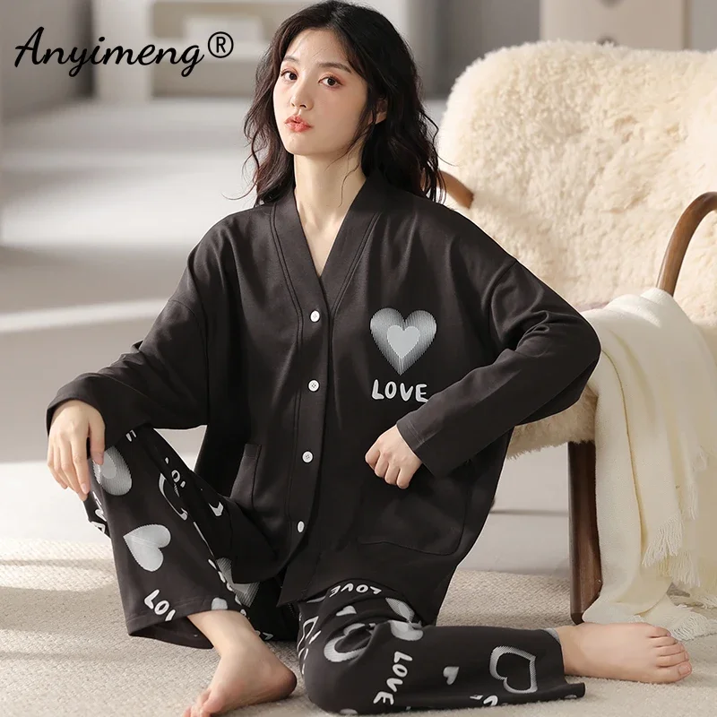 Winter Autumn Faux Cotton Elegant Lady Women Pajama Sets Girls Nightdress Leisure Loungewear Pajamas Woman Fashion Sleepewear