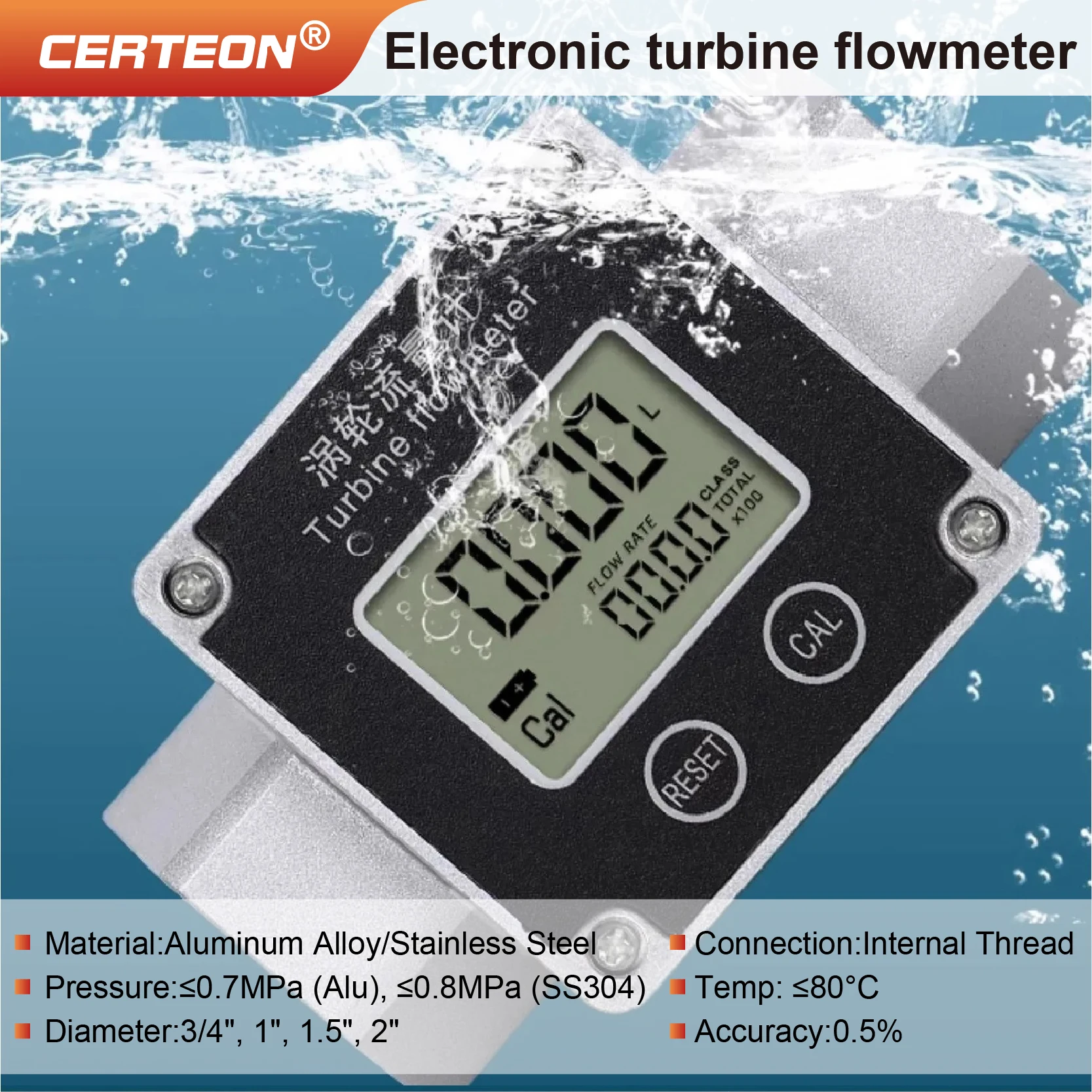 Turbine Flow Meter Stainless Steel Electronic Turbine Flowmeter Digital Liquid Flow Meter High Accuracy Water Flow Meter