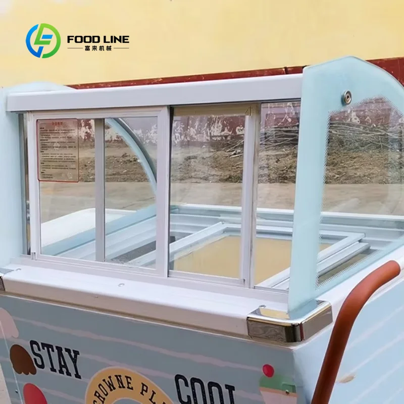 Custom Compact Ice Cream Vending Cart with Integrated Cash Box Perfect for Small Businesses, Street Food, Catering