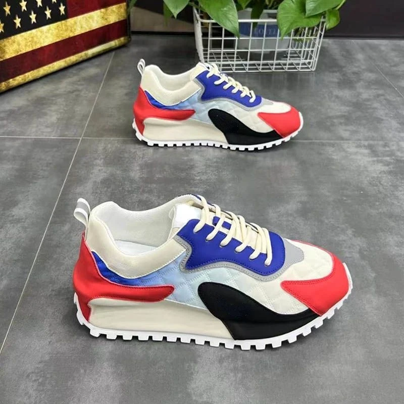 Men Sneakers Casual Fashion Mixed Colors Microfiber Leather Mesh Breathable Increased Internal Cover Bottom Platform Board Shoes