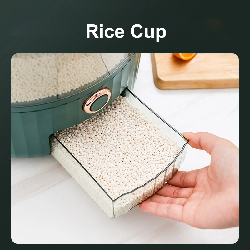 Kitchen Storage Box 360 Degree Rotating Rice Dispenser Sealed Dry Cereal Grain Bucket Dispenser Moisture-proof Food Container