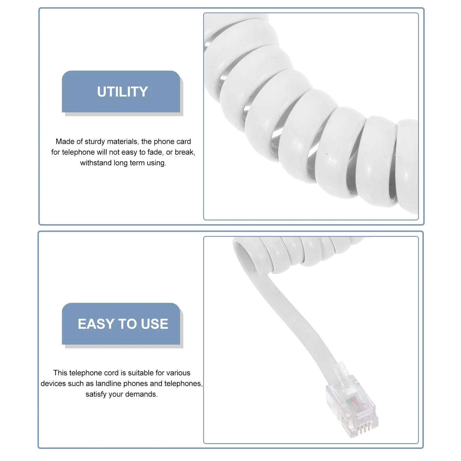 2Pcs Telephone Cords Coiled for Landline High Quality Audio Transmission Not Easy to Knot Suitable for Multiple Devices
