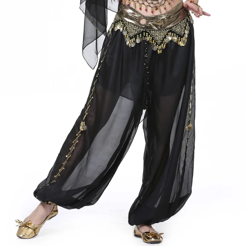 Women Chiffon Belly Dance Circular lantern Pants Arabic Belly dancing Bloomers Trousers Performance Trim Tassels Dancing Pants