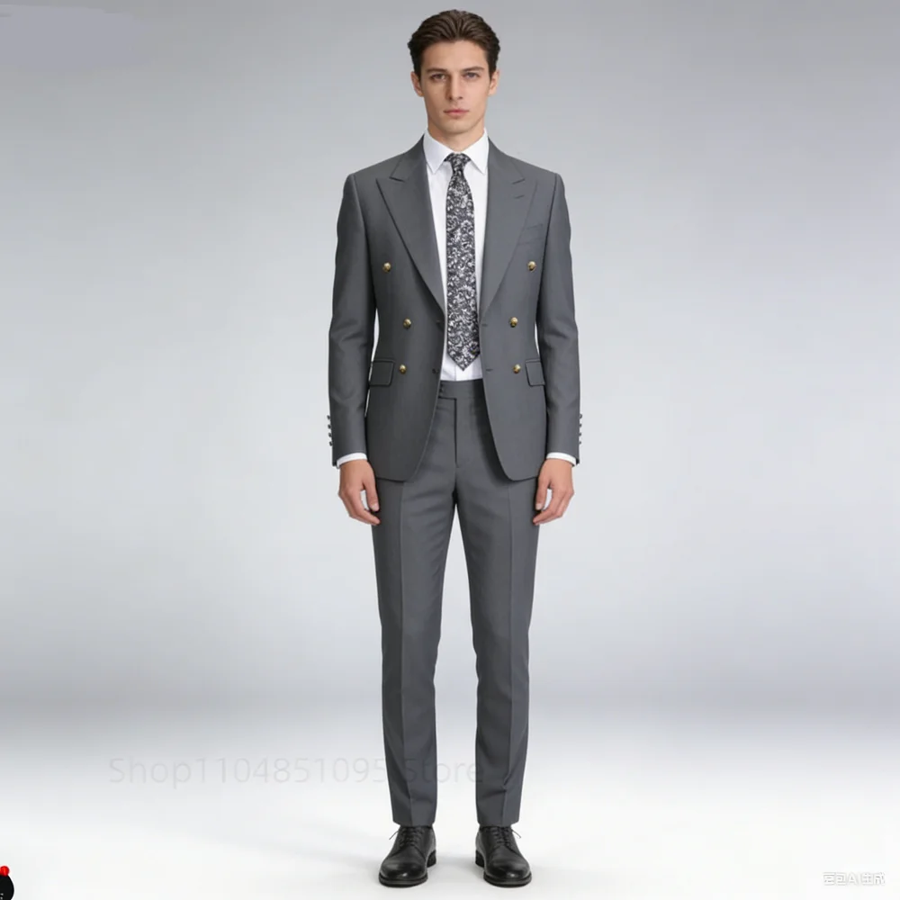 

2Smart Men's Khaki Casual Suit Fashion Formal Business Wedding Groom Tuxedo Peak Lapel Double Breasted Jacket And Pants