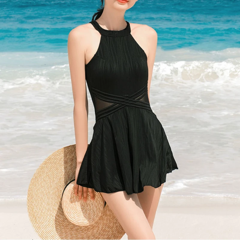 One-piece Swimsuit for Women in Hot Springs Slightly Fat and High-end Black Women's Swimwear 2024 New Trajes De Baño