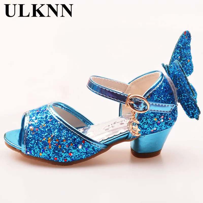 ULKNN Sandali Delle Ragazze Della Farfalla Del Rhinestone rosa scarpe da ballo Latino 5-13 anni 6 bambini estate 7 Tacco alto scarpe Principessa