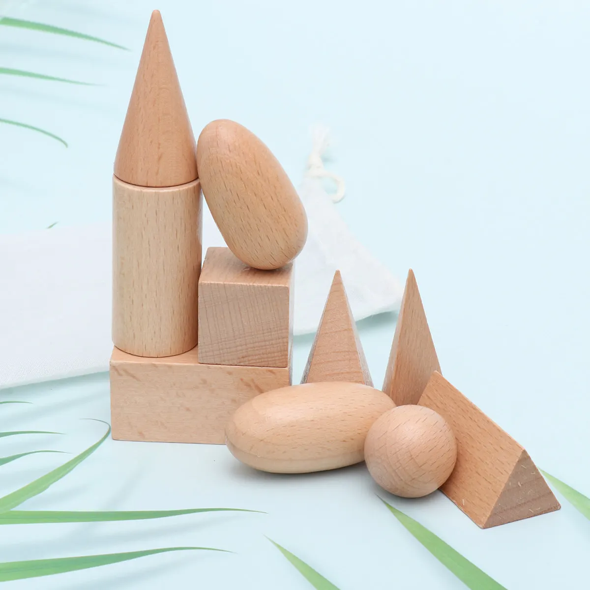 11Pcs Wooden Geometric Montessori Educational Set for Preschool Learning Early Math Geometry Manipulatives Storage Tote