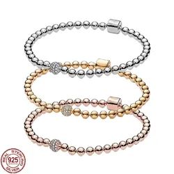 Hot selling classic luxury 925 sterling silver exquisite shinys gold color bead chain bracelet charm jewelry surprise gift