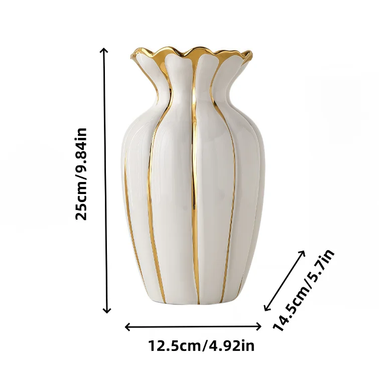 Ceramic luxury high-end gold-plated flower shaped vase, home living room tea table flower decoration vase ornament