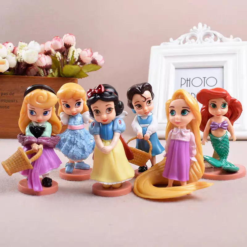 

6Pcs/set Disney Princess Cute Figure Doll Model Toy PVC Ornaments Fantasy World Princess Desktop Cake Decoration Holiday Gift