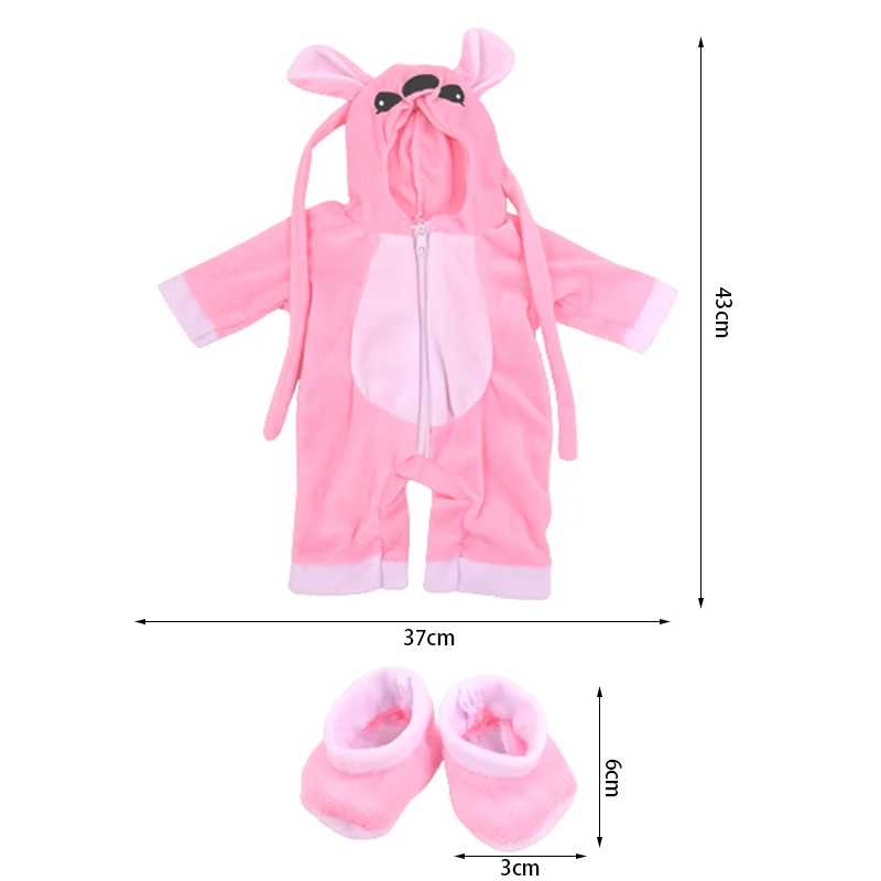 Vestiti per bambole Pigiama tuta con motivi animali Vestiti pop per bambole nate da 43 cm Set per bambole americane da 18 pollici, regali per festival