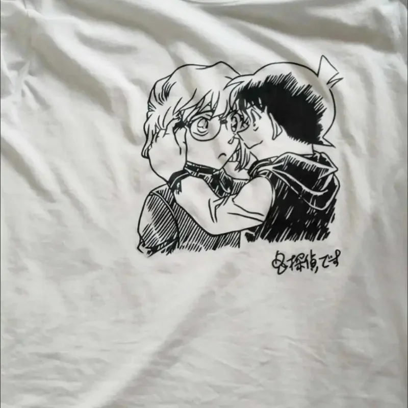 Detective Conan T Shirts Man Black Iron Submarine Haibara Ai Cartoon Print White Shirts Short Sleeve Clothes Woman Soft Outfits