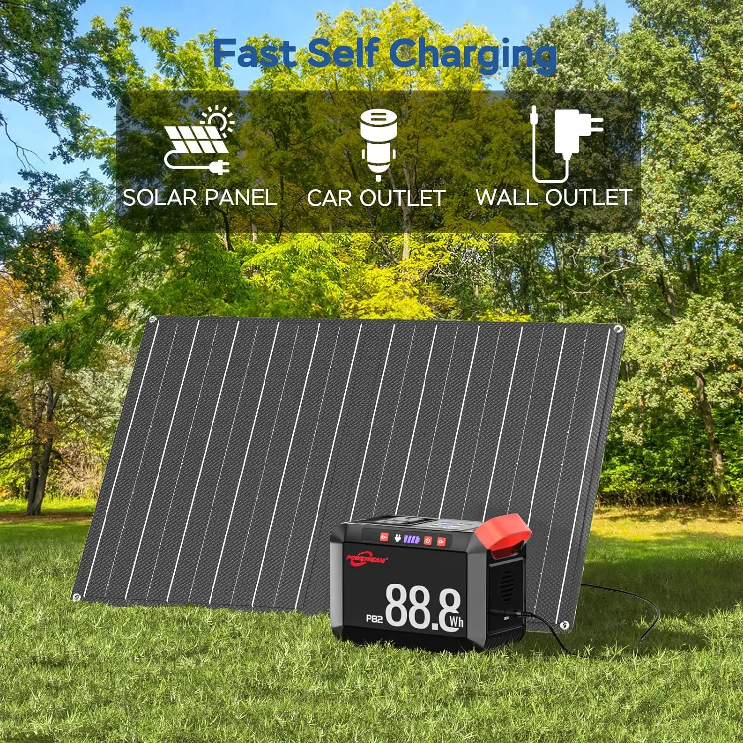 ar Generator 88.8Wh Portable Power Station With Solar Panel Included, Lithium Ion Battery Power Bank With Ac Usb Output For
