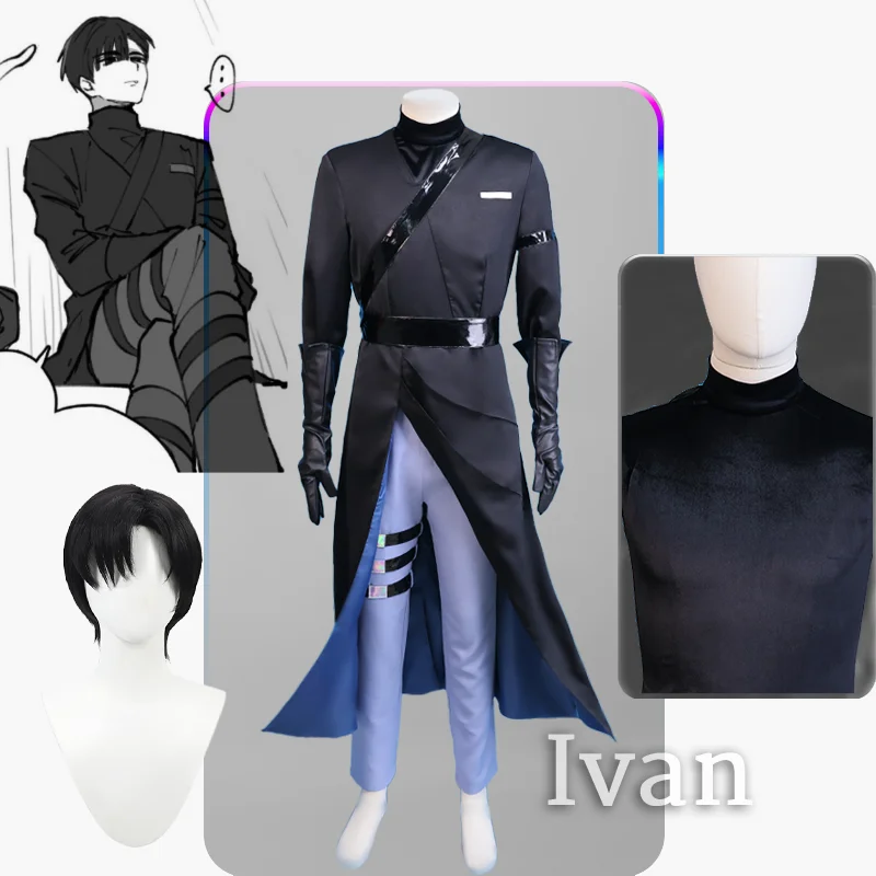 Anime Alien Stage Ivan Cosplay Black Sorrow Cosplay Black Wig Role Playing Party Pants Belt Halloween Carnival Costume Outfit