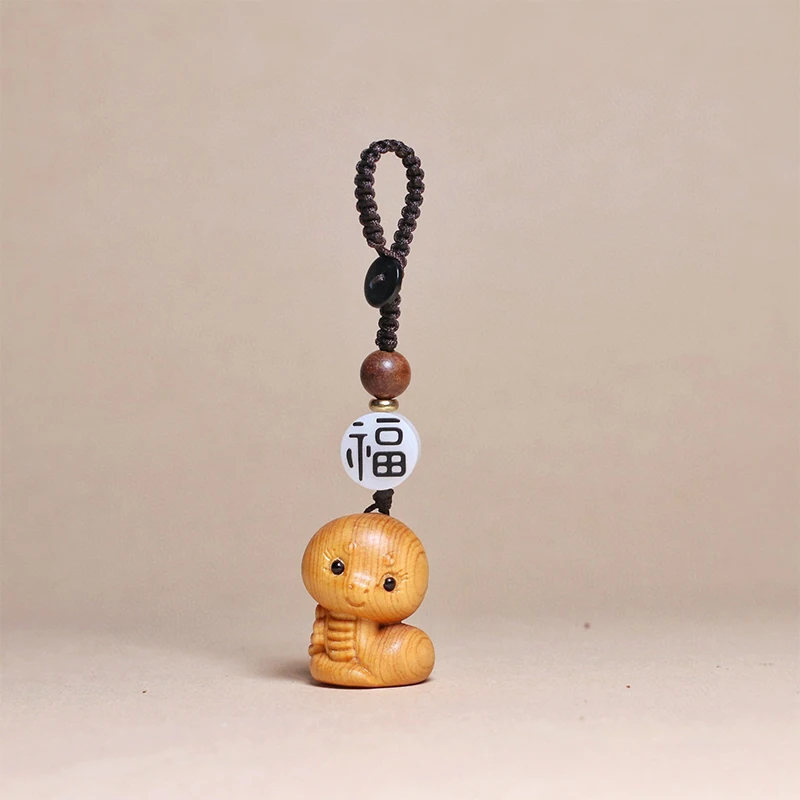 Cliff Cypress Wood Chinese Zodiac Cartoon Phone Chain Bag Hanging Keychain Wooden Small Animal Keychain Car Keychain Pendant