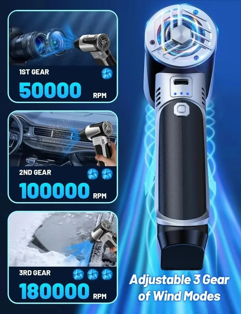 180000 RPM مروحة توربو صغيرة نفاثة الكهربائية منفاخ الغبار عالية السرعة فرش السيارات سوبر الرياح 3 سرعة قابل للتعديل مروحة يدوية عنيفة