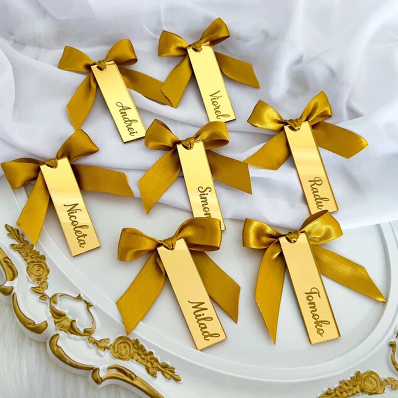 Custom Gold Mirror Laser Cut Luxury Acrylic Wedding Place Cards Names Tags For Table Banquet Event Decor