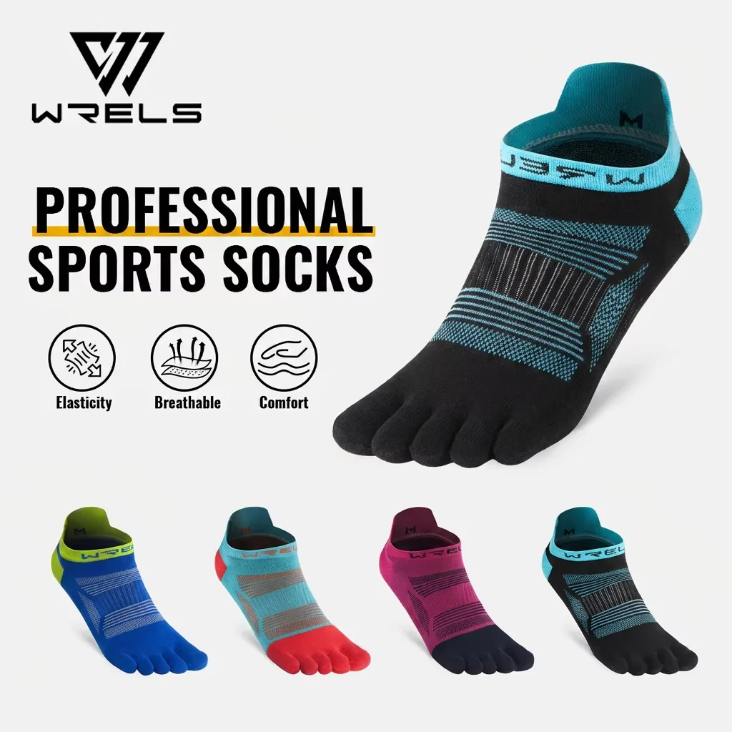 WRELS 1/2/3 Paar Fünf-Finger-Socken aus Baumwolle, atmungsaktiv, feuchtigkeitsableitend, zum Laufen, Sportsocken, rutschfeste Kompressions-Zehensocken