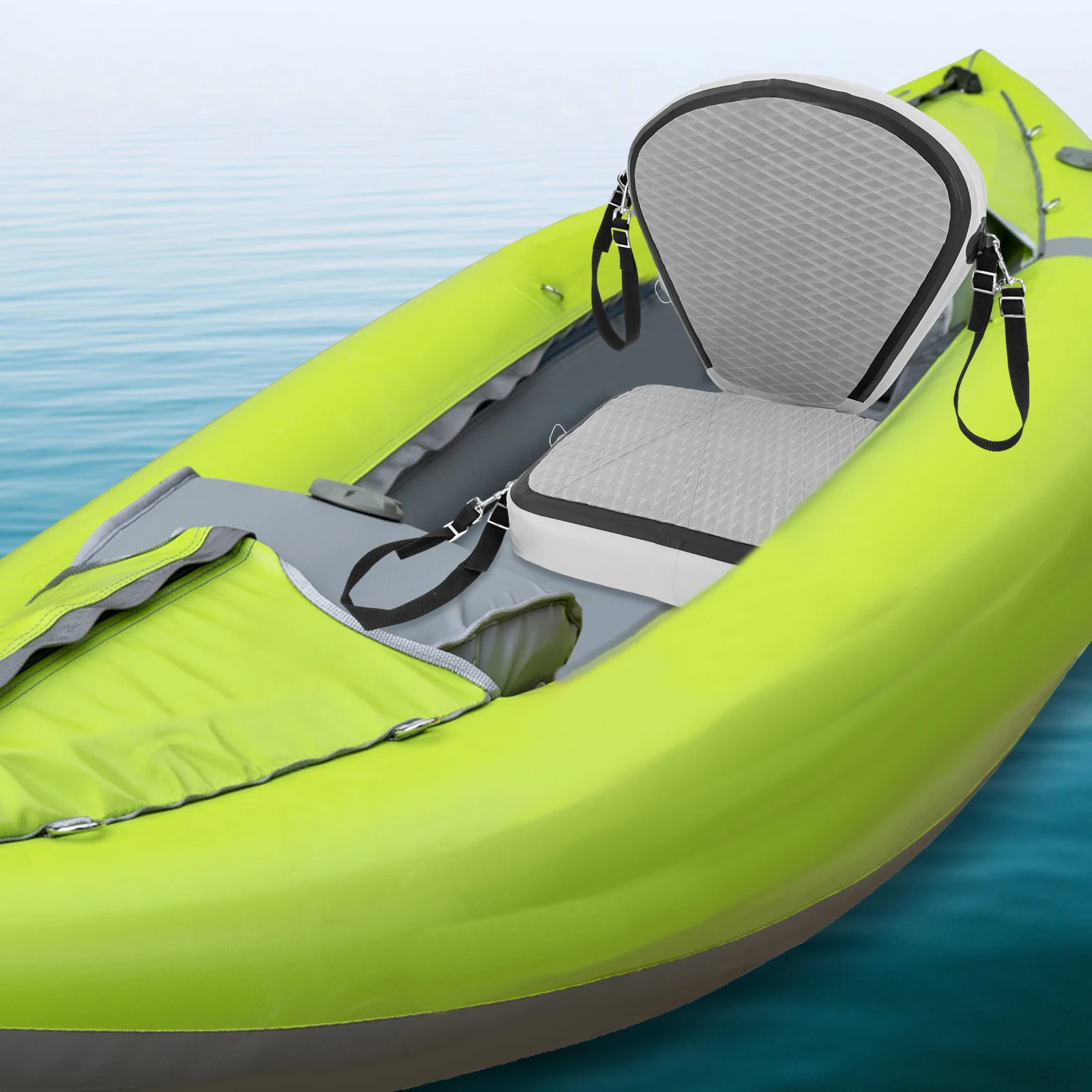 Asiento de kayak acolchado con respaldo ergonómico Ganchos resistentes a la corrosión de acero inoxidable, correas ajustables para adultos y adolescentes Gris