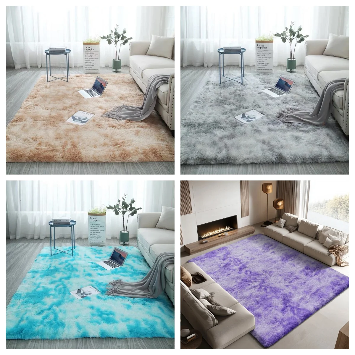 VIKAMA Batik-flauschige Teppiche für Wohnzimmer-Dekoration, Nachttisch-Teppich, warme Plüsch-Fußmatten, Kinderzimmer-Spielmatten, pelziger Teppich – Detail 9