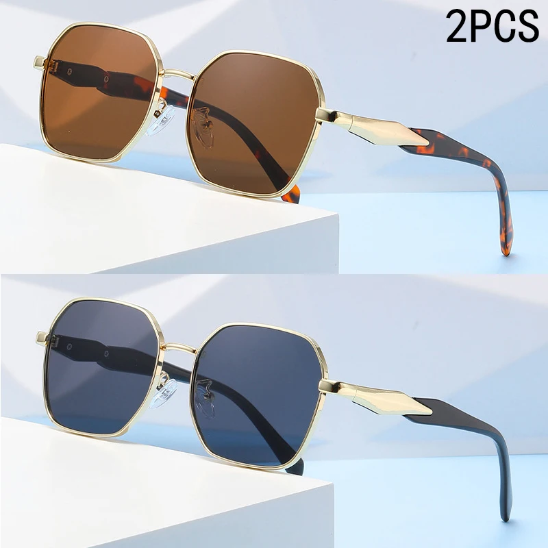 

2PCS Cross-border New Style Metal Polygon Sunglasses For Men, Women And Gender-neutral Retro Fashion.2418