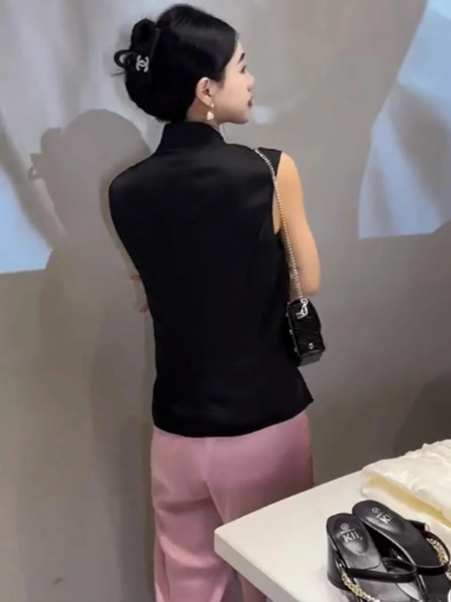 เสื้อแจ็คเก็ตปักลายสไตล์จีนใหม่สำหรับผู้หญิง ฤดูใบไม้ผลิ ฤดูร้อน 2025 คอตั้ง ติดกระดุม เสื้อกั๊กผู้หญิง