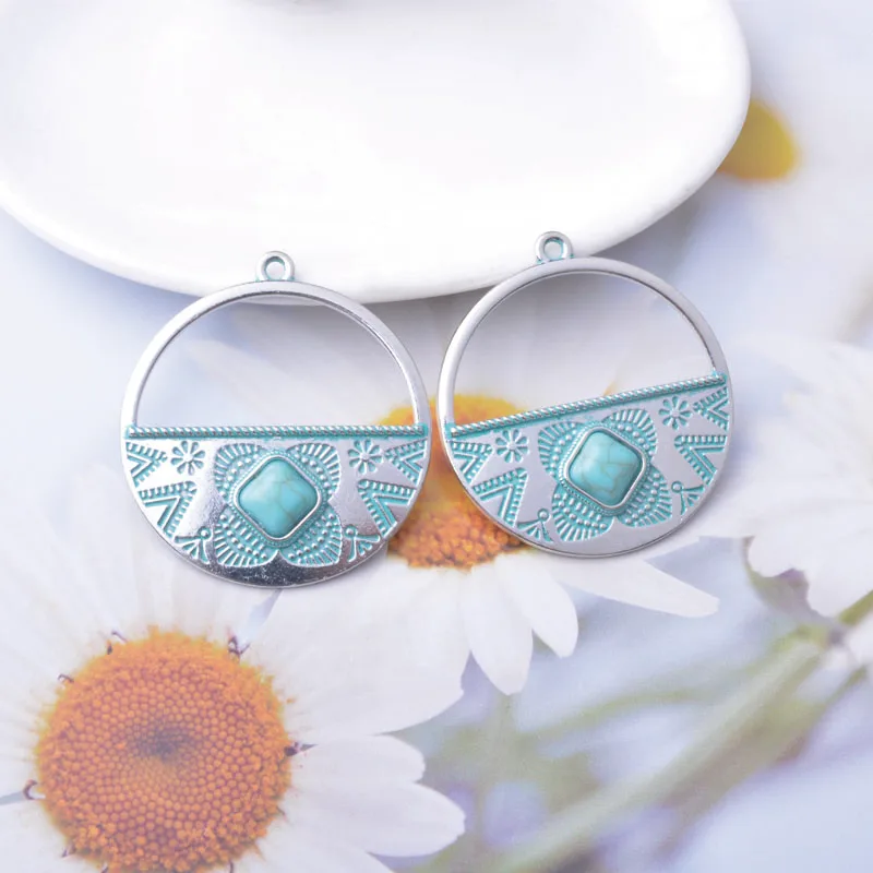 10 Stück/Lot Legierung Retro Silbergrün Anhänger Bohemian-Stil Schmuckzubehör für Damen – Detail 8