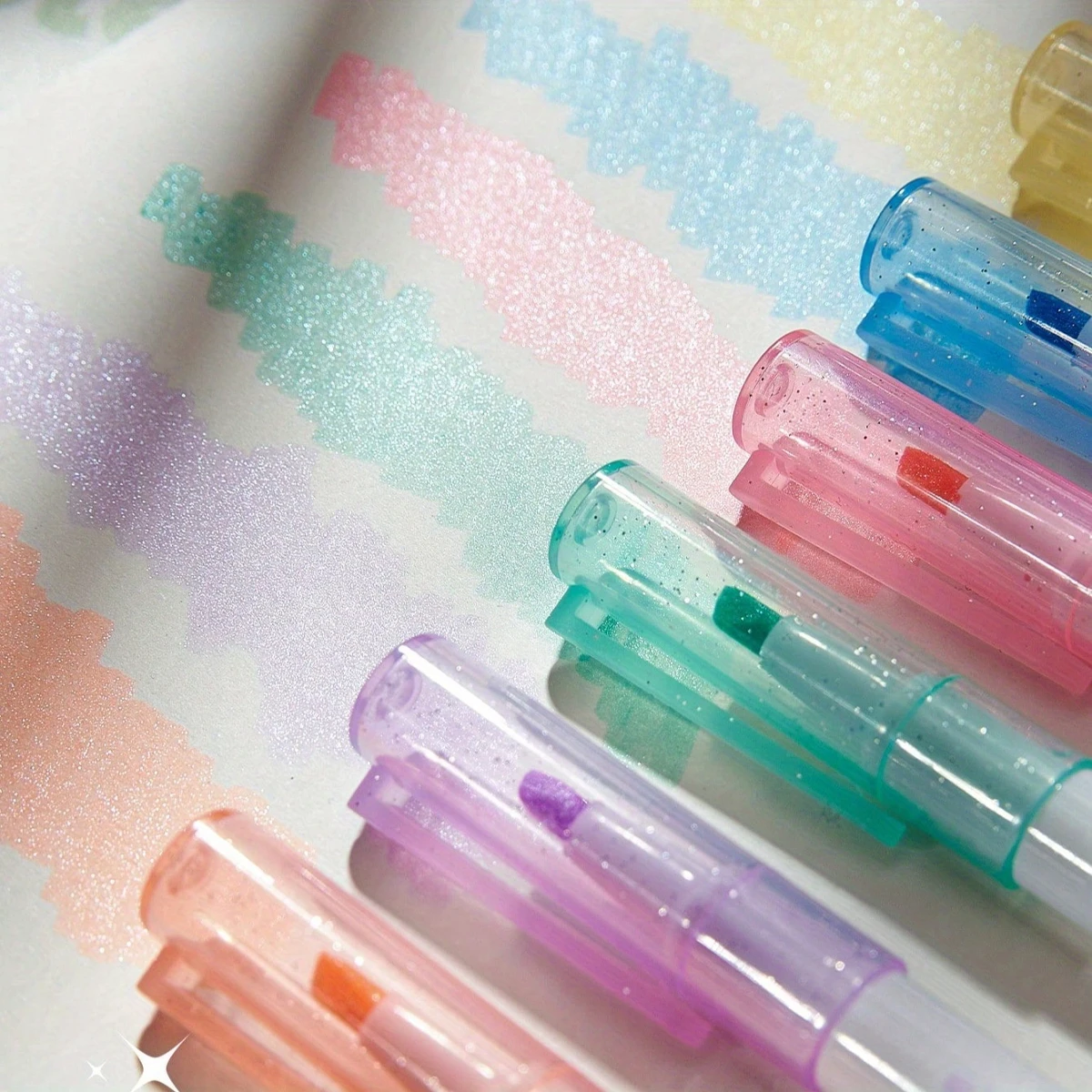 6 Stück glitzernde, glänzende Textmarker-Markierungsstifte, glitzerndes Notiz-Tagebuch, Schul- und Bürogebrauch, Grundlagen für den Schulanfang