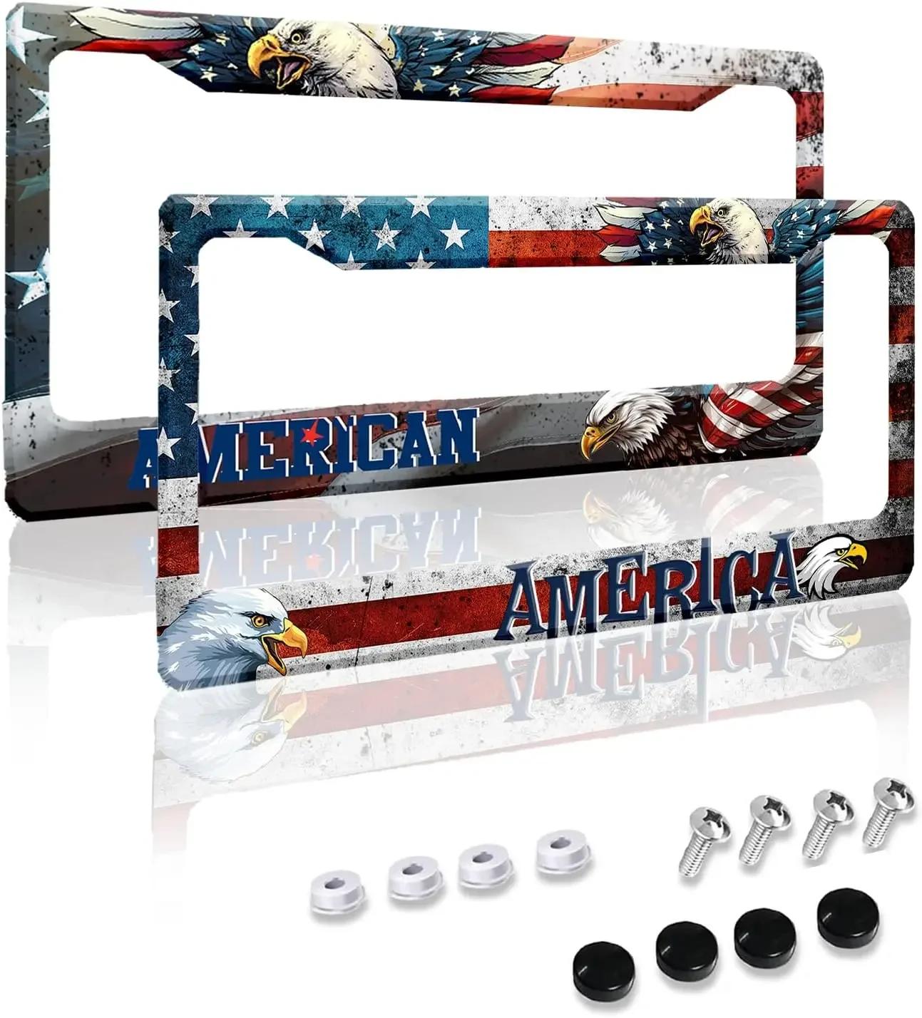 

America Flag Pattern License Plate Frame 2 Pack License Plate Holder with 2 Holes Car Tag Frame for Women Men US Vehicles