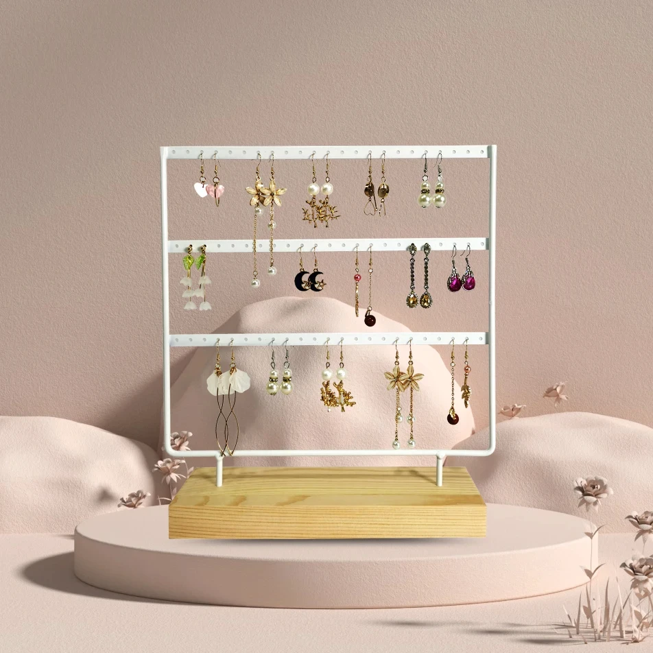

Earring Stand Wooden Base Jewelry Towel with Holes Hanging Jewelry Organizer Large Metal Holder for Earrings Ear Stud Necklace