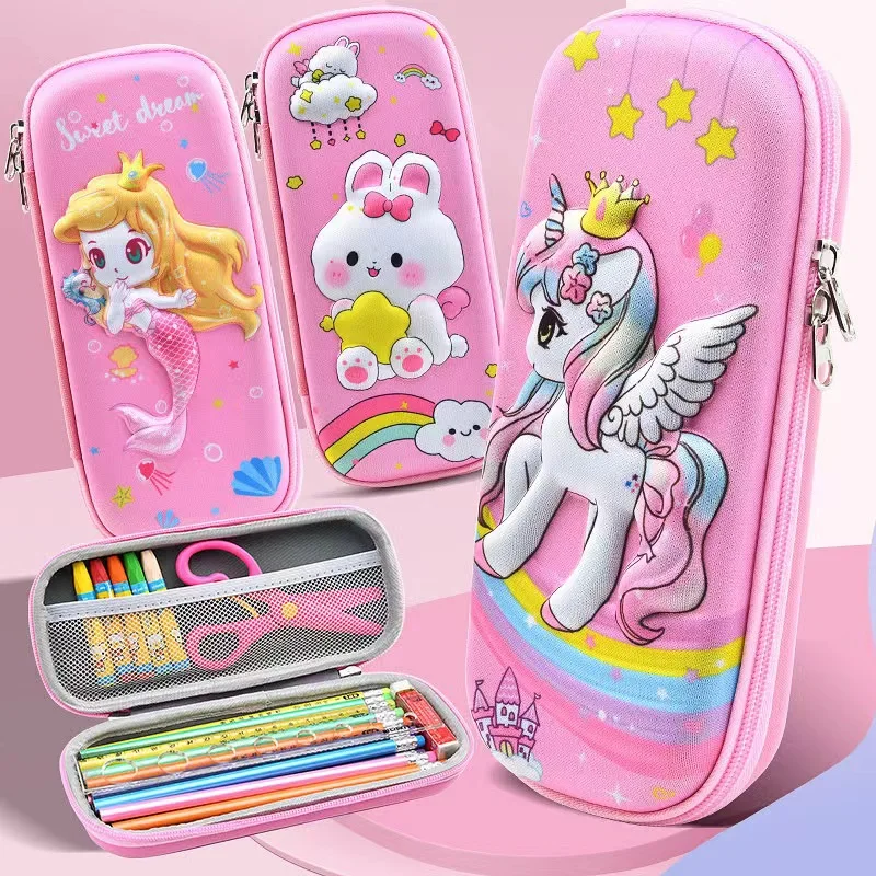 unicornio grande capacidade lapis case bonito lapis caixa escola estudante papelaria criancas lapis caixa de armazenamento camadas presente 3d 01