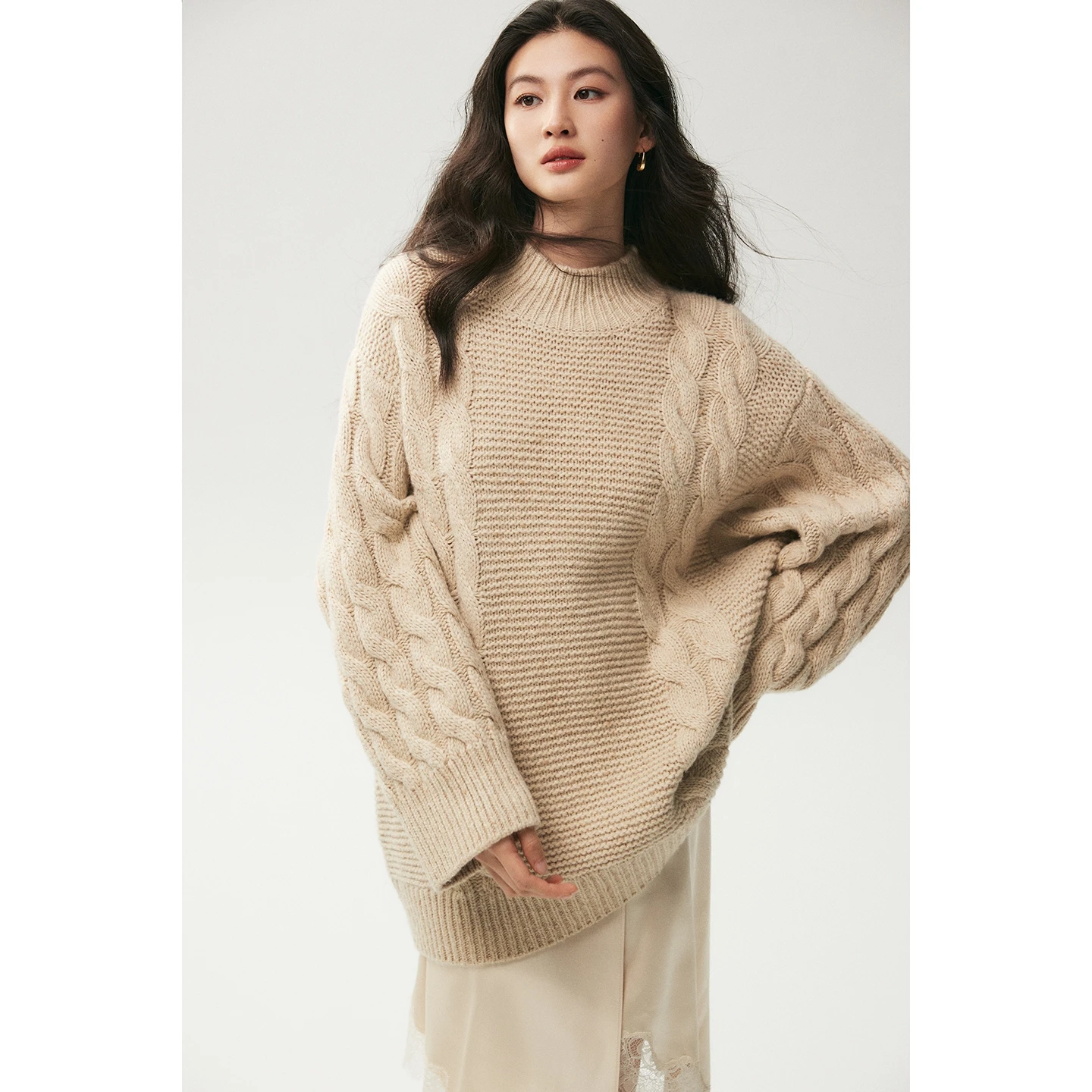 ADDONEE Women's Pullover 100% Cashmere Knitwear Half High Collar Long Sleeve Twist Flower Autumn Winter Sweater European Clothes