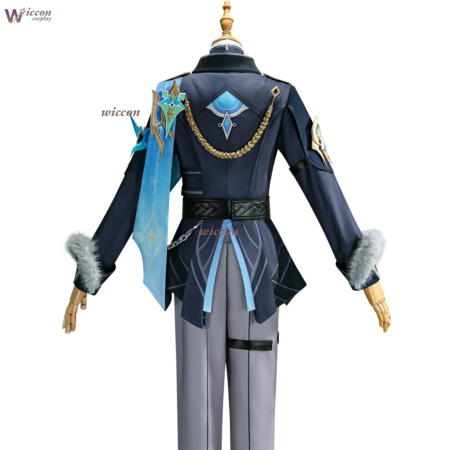Genshin Impact Traveler Aether Snezhnaya/Lumine Cosplay Outfit Night Hunt in Snow Aether Lumine Dark Blue Cryo Halloween view 5