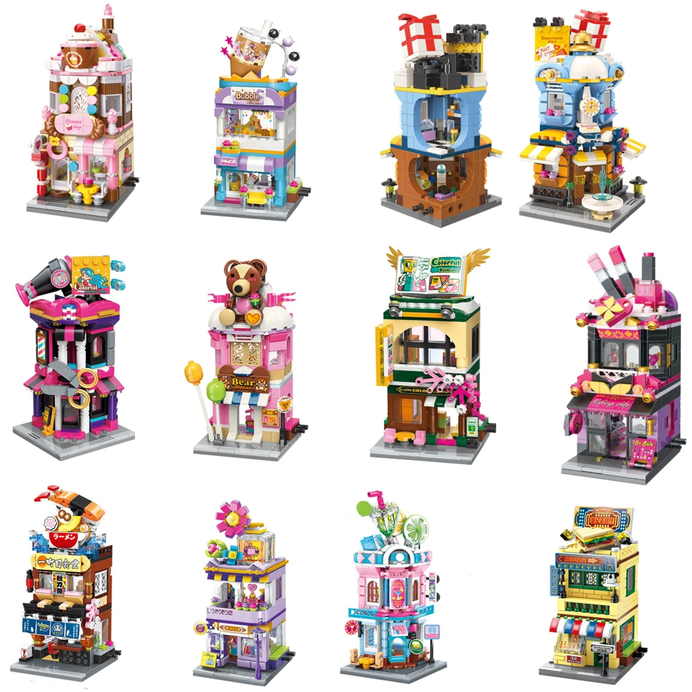 DIY City Street View Building Blocks City Flower Makeup Shop Coffee Store Model Architectures Educational Toys For Chilren gifts