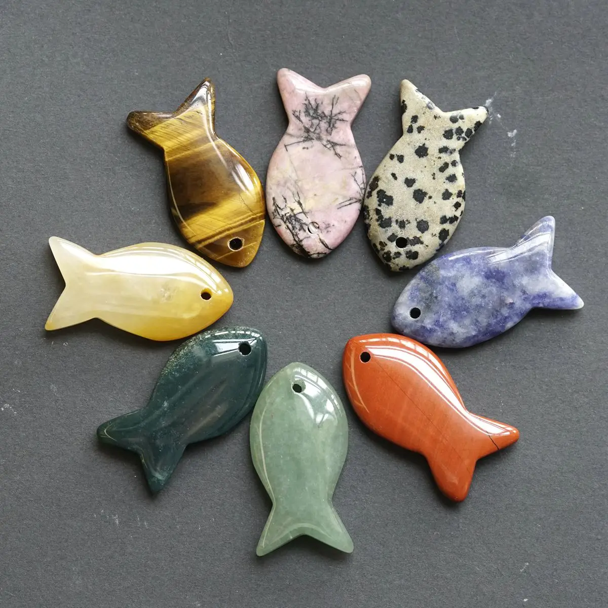 Natural Crystal Fish Pendant for DIY Making Jewelry Necklace Healing Chakra Gemstone Fishes Vintage  Birthday Mother\'