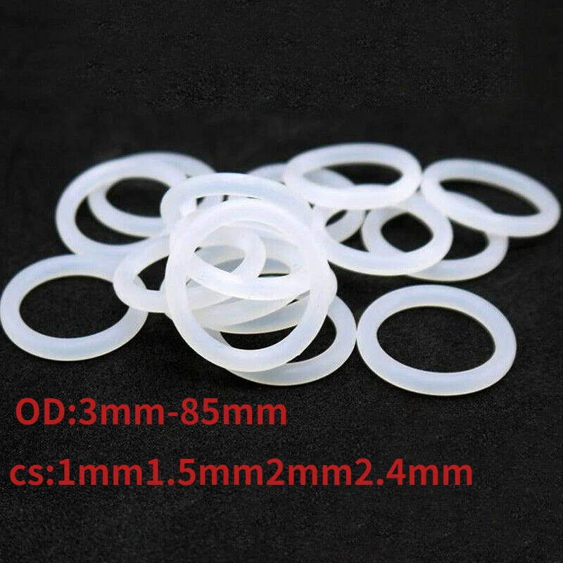 10pcs/CS 1mm 1.5mm 2mm 2.4mm White Silicone O-ring VMQ Sealing Rubber Gasket OD3--85mm Heat Resistant Food Grade Silicone O-ring