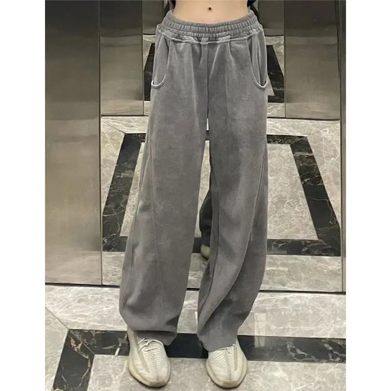 

Deeptown Vintage Casual Autumnsweatpants Women Sports Korean Style Wide Leg Pants Office Lady High Waist Straight Thick Trousers