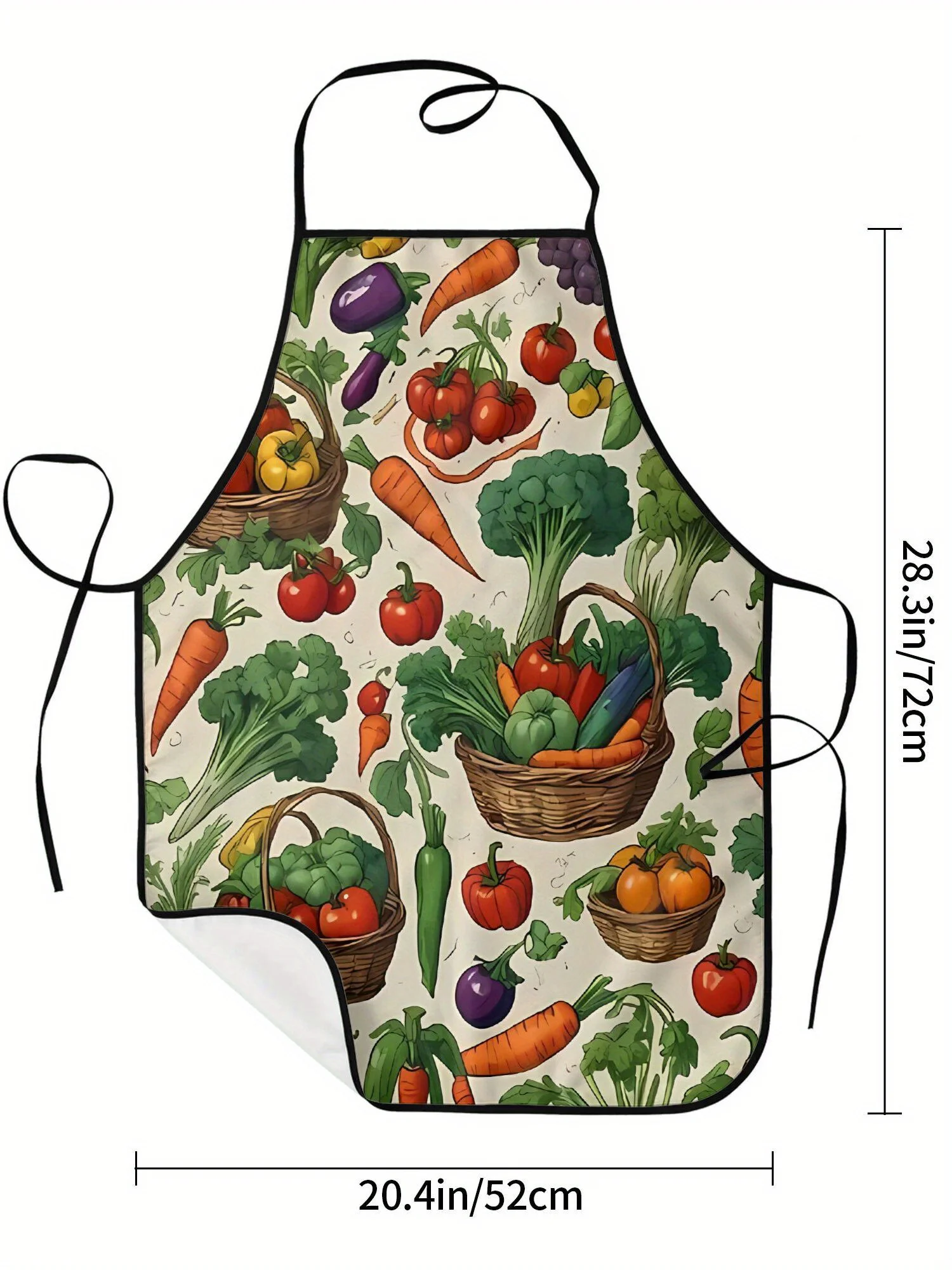 Vintage Vegetable Print Apron - Colorful Garden Basket Design with Carrots, Tomatoes & Broccoli, Durable Fabric for Cooking, Bak