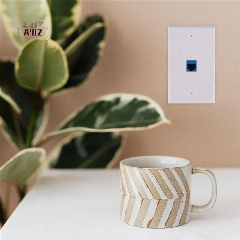 A41Z-4X Cat6 Ethernet Wall Plate Outlet 1 Port RJ45 Network Female To Female Keystone Wall Coupler Jack Plate White & Blue