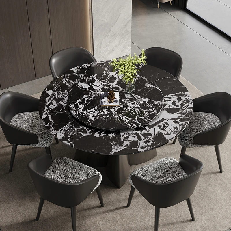 بلغاري طاولة طعام من الرخام الطبيعي الأسود وكرسي مجموعة غرفة المعيشة 2025 كرسي جديد خفيف فاخر منزلي مستدير لتناول الطعام