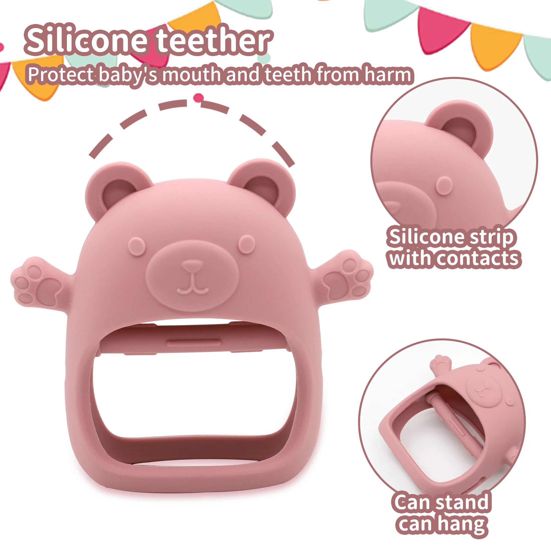 아기를 위한 실리콘 테디베어 젖니가 남 장난감, 잡기 쉽고 음식 방지 손 장난감