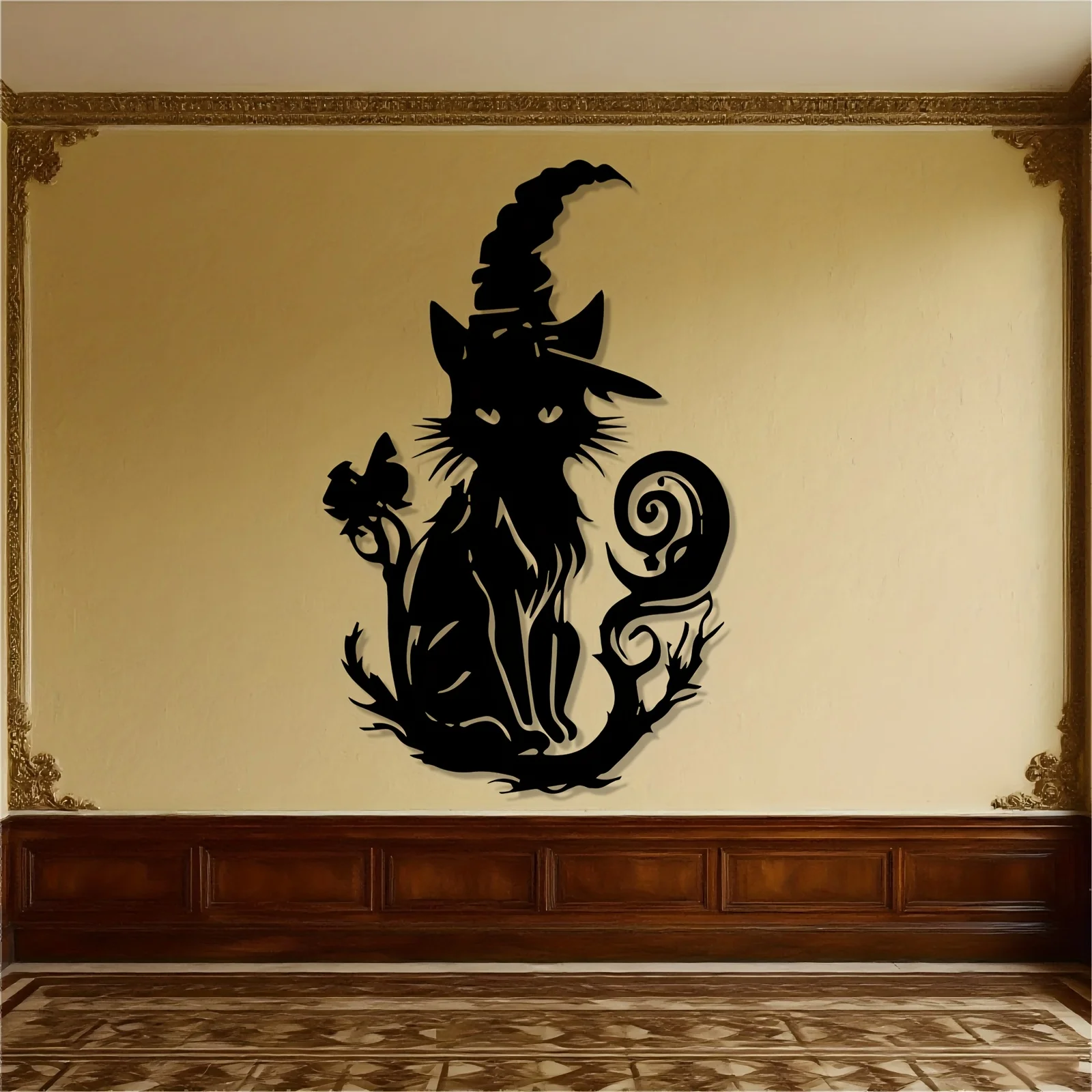 CIFBUY Wrought Iron Wall Art Witch Cat Metal Hanging Decor Gothic Victorian Silhouette Bats Profile Durable Magic Accent Hallowe