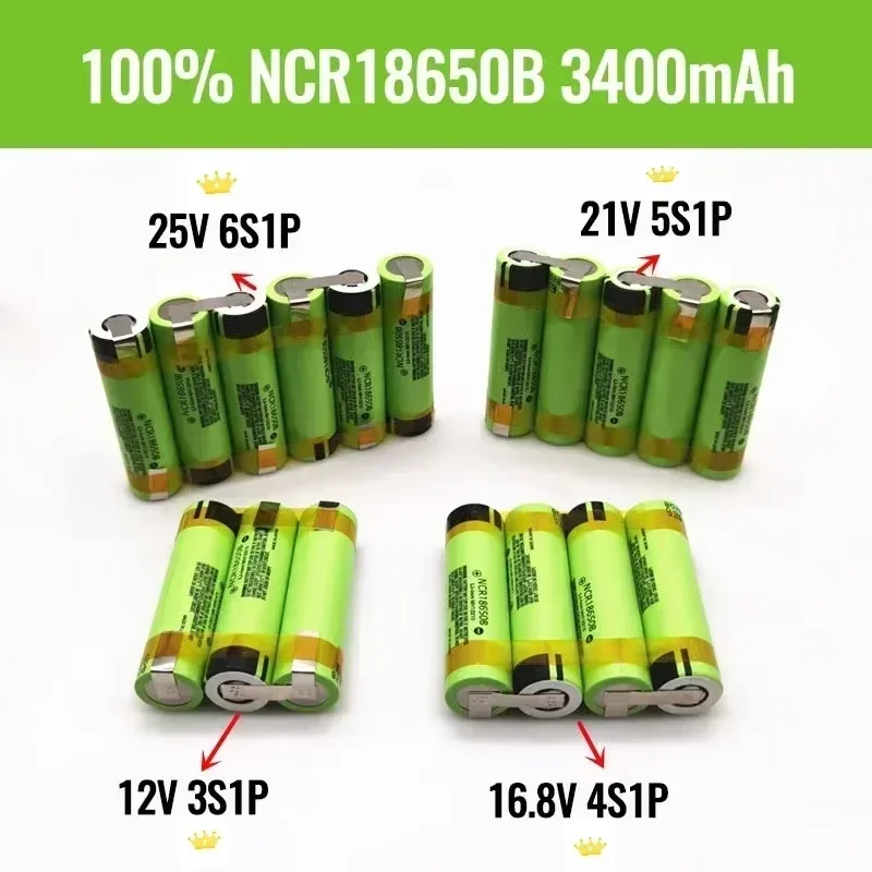 

12V 16.8V 21V NCR18650B 3400mAh Battery for Screwdriver Battery with Weld Soldering Strip Customize Battery Pack