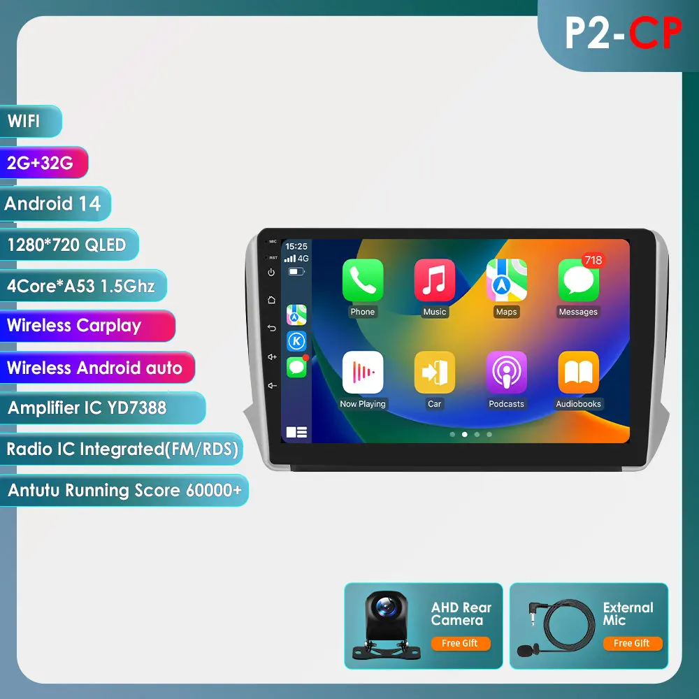 Hizpo Autoradio Carplay 4G 8581 AI Systemen Android Autoradio voor Peugeot 208 2008 Serie 2012-2018 multimedia Video Player Gps