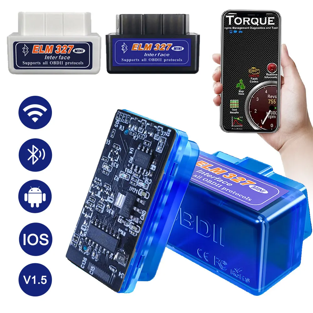 ELM 327 OBD2 Car Diagnostic Scanner Code Reader V1.5 Auto Trouble Detector Mini Tester for Bluetooth WIFI Android IOS